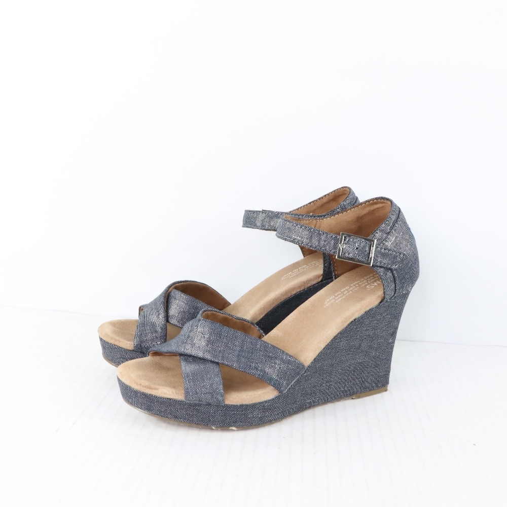 Toms Womens size 8.5 Sienna Silver Wedge Sandals